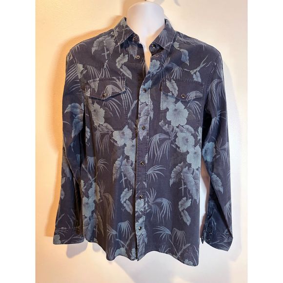 ALLSAINTS Other - Blue Floral ALLSAINTS Shirt with Black Snaps, Size Small